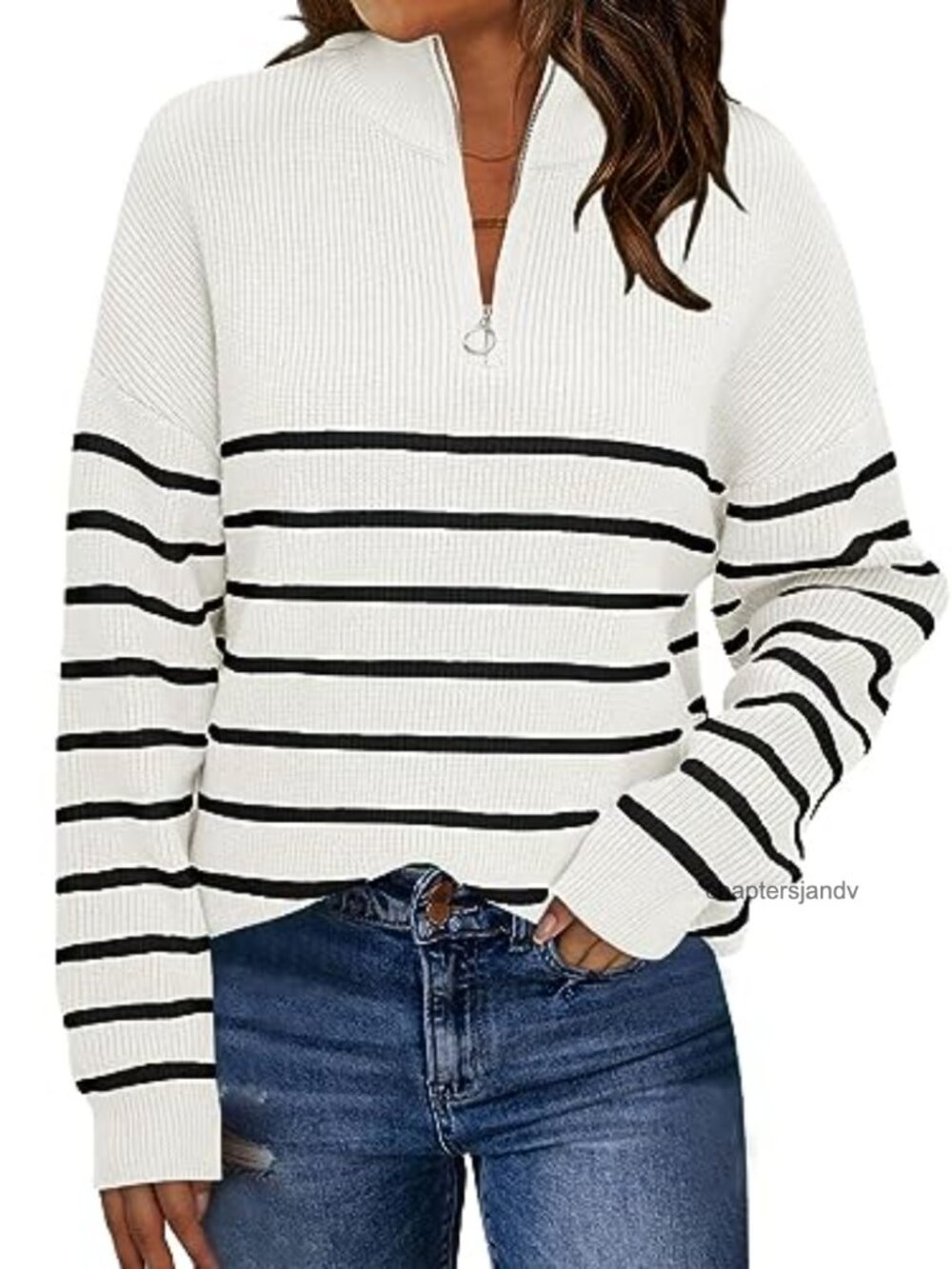 LILLUSORY Women's Quarter Zip Striped Oversized Fall Sweater